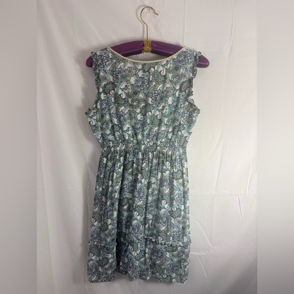 Blue Paisley Cream Lace Cottagecore Retro Boho Midi Dress Women’s Size L - Picture 3 of 15